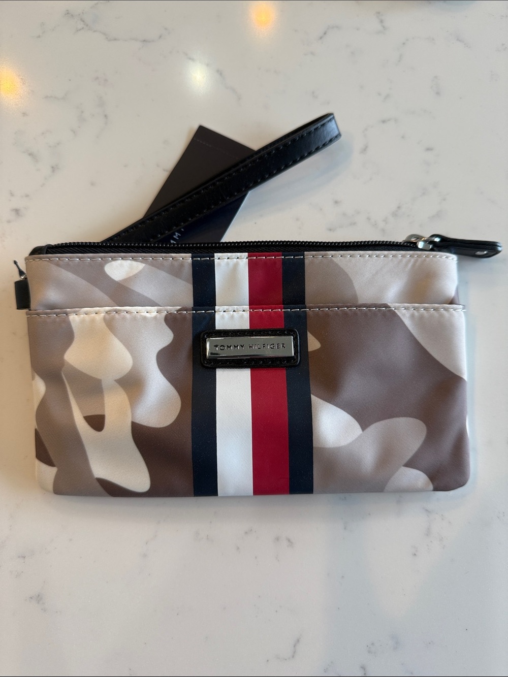 Tommy Hilfiger Brown Camo Striped Wristlet